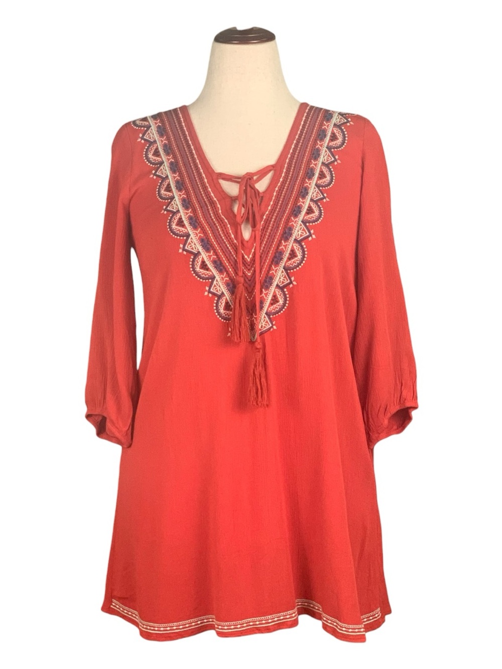 NWT Forever 21 Boho Embroidered Tunic Top Cover-Up Burnt‎ Orange Coastal Small
